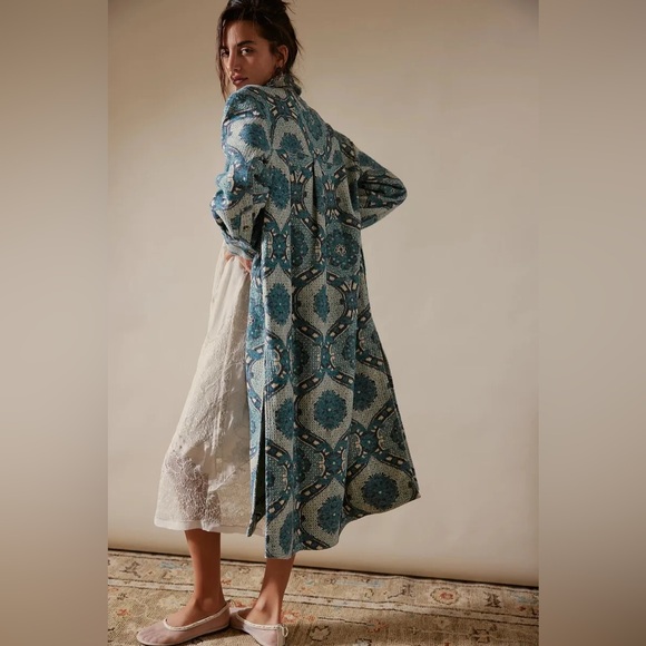 Free people We The Free Brick Lane Jacquard Maxi Shirt Jacket blue - Picture 10 of 10